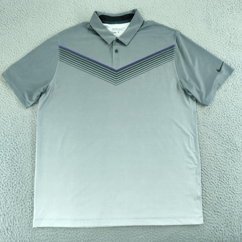 Nike Golf Polo Shirt Mens Large Gray Chevron Dri-FIT Tour Performance 639948-008